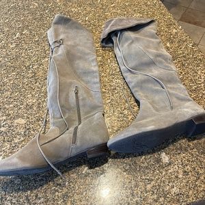 Fergie Taupe Suede over the knee boots